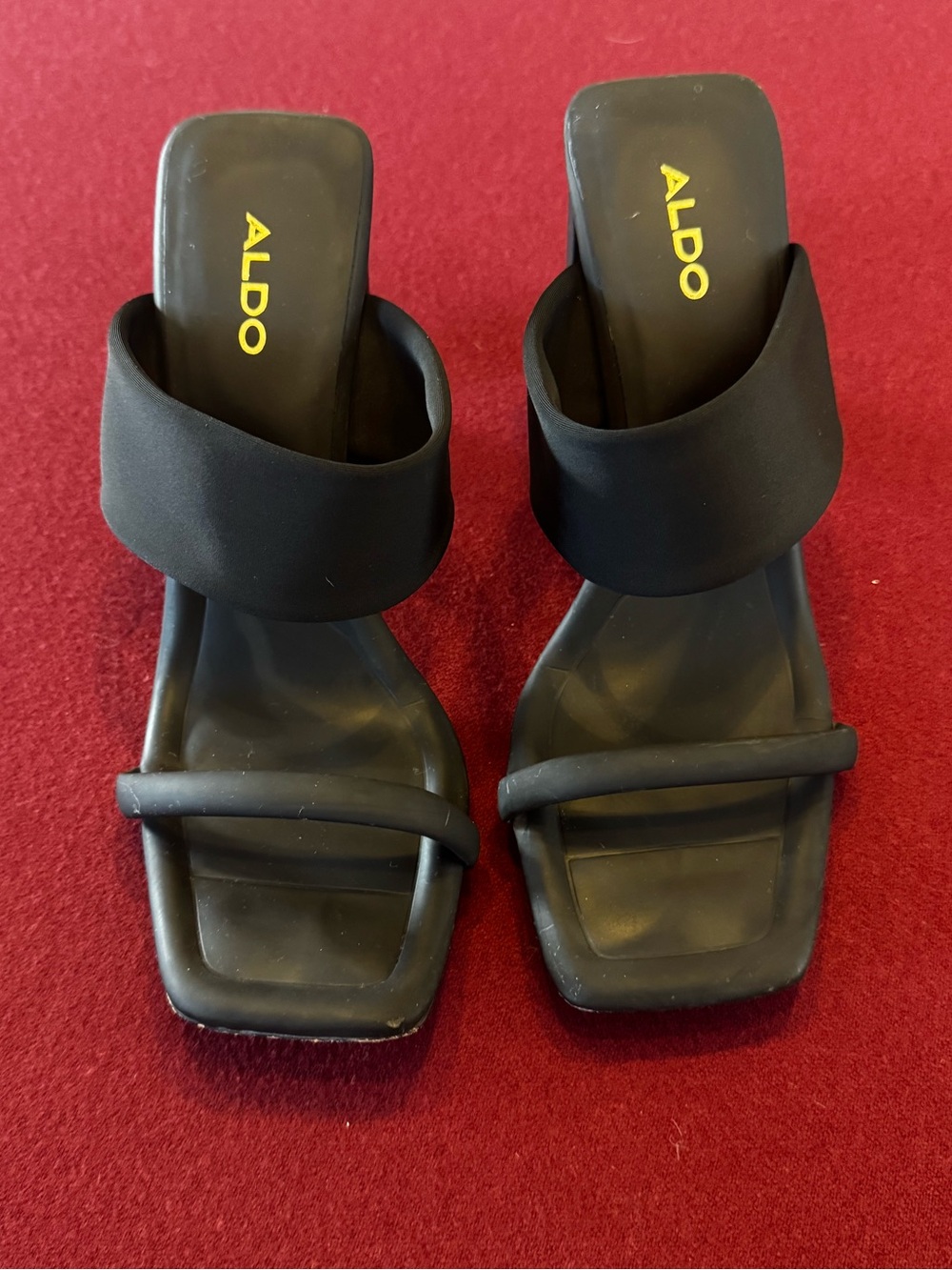 ALDO Black Double-Strap Square-Toe Slide Heels